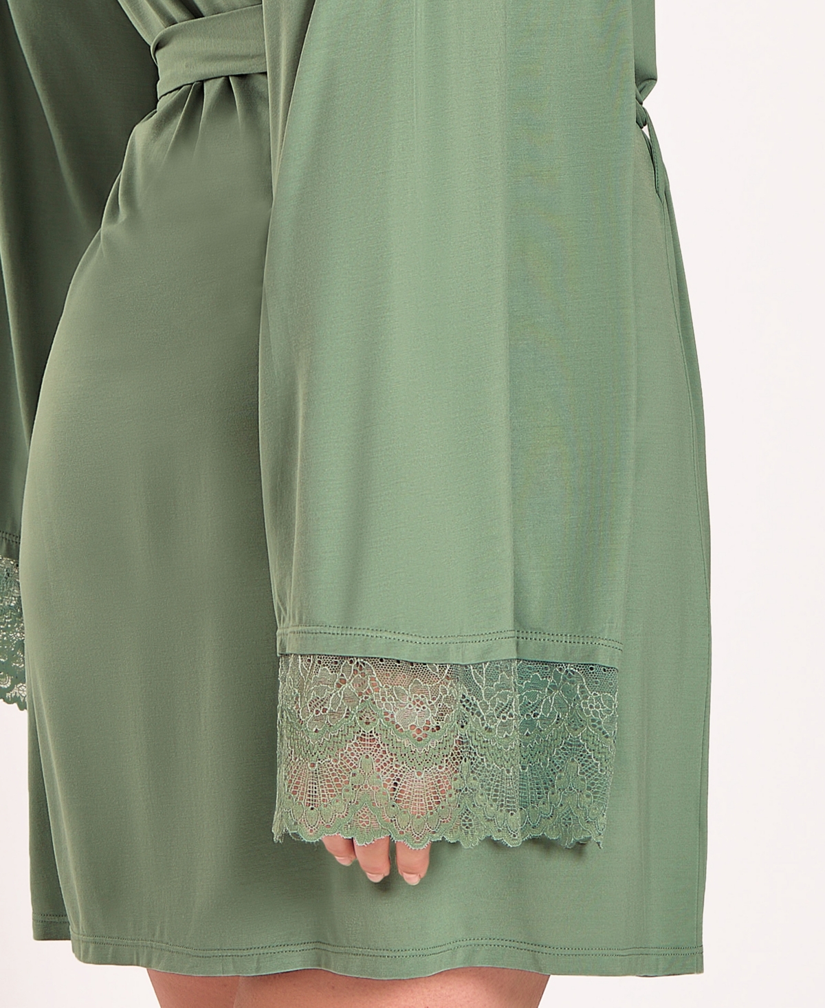 Icollection Plus Size Stretch Knit Long-sleeve Robe In Green