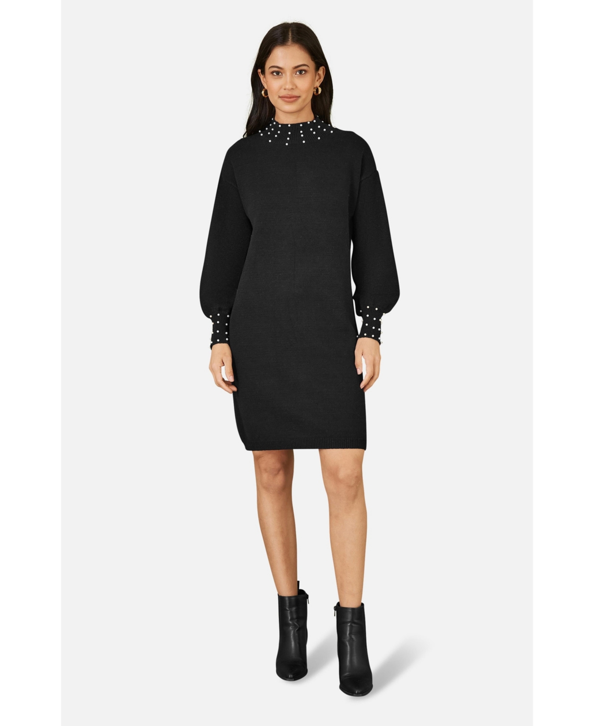 Yumi Women's Bead Detail Knitted Sweater Dress