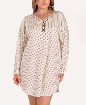 Plus Size Brushed Micro Stretch Knit Long-Sleeve Sleep Shirt 