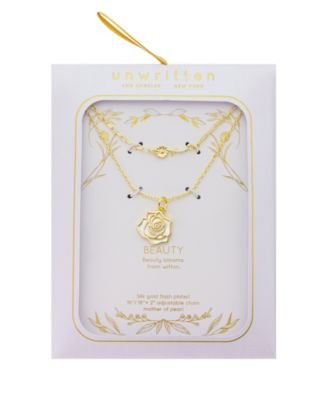 Mother of Pearl Inlay Flower Rose Paperclip Chain Layered Necklace 