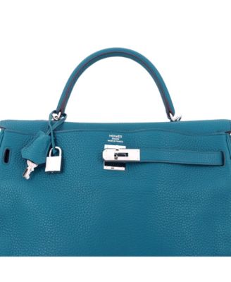 Kelly 35 Handbag Blue Clemence with Palladium Hardware