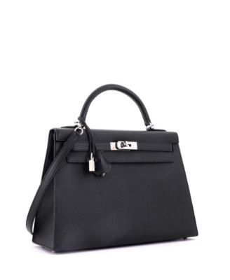 Kelly 32 Handbag Black Epsom with Palladium Hardware