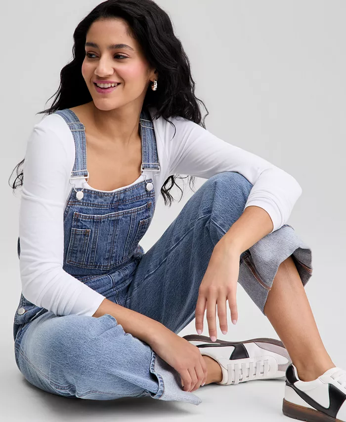 Women's Cuffed Denim Overalls - thumbnail 2