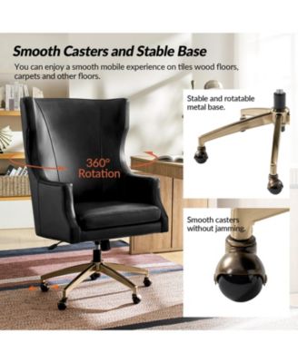 Heeg 47'' H Genuine Leather Swivel Adjustable Height Tilting Executive Chair with High Backrest