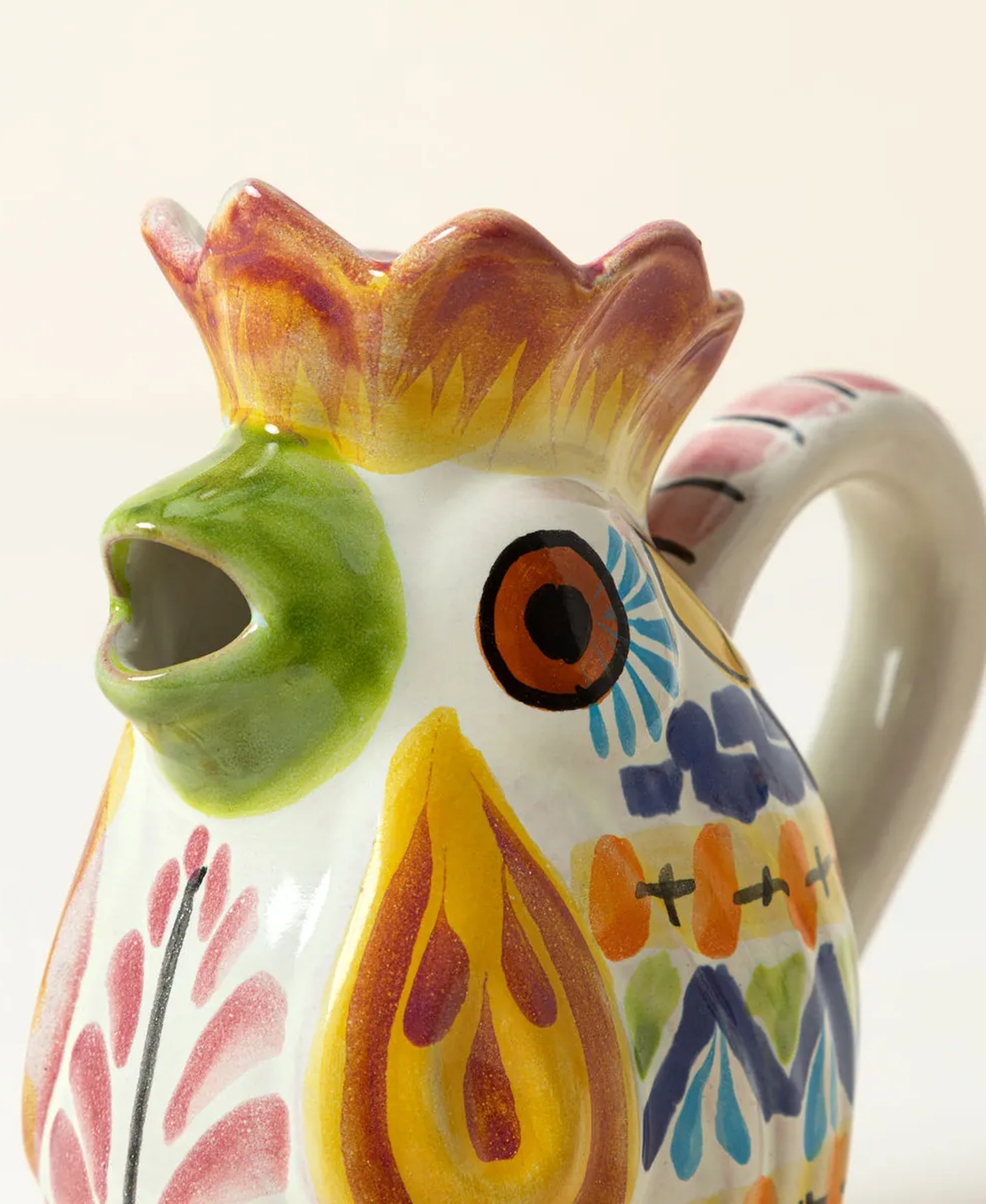 Uncommon Goods Majolica Rooster Hand-Painted Creamer & Sugar Jar