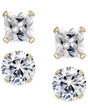 image of Cubic Zirconia 2-Pc. Stud Earrings Set in 10k Gold