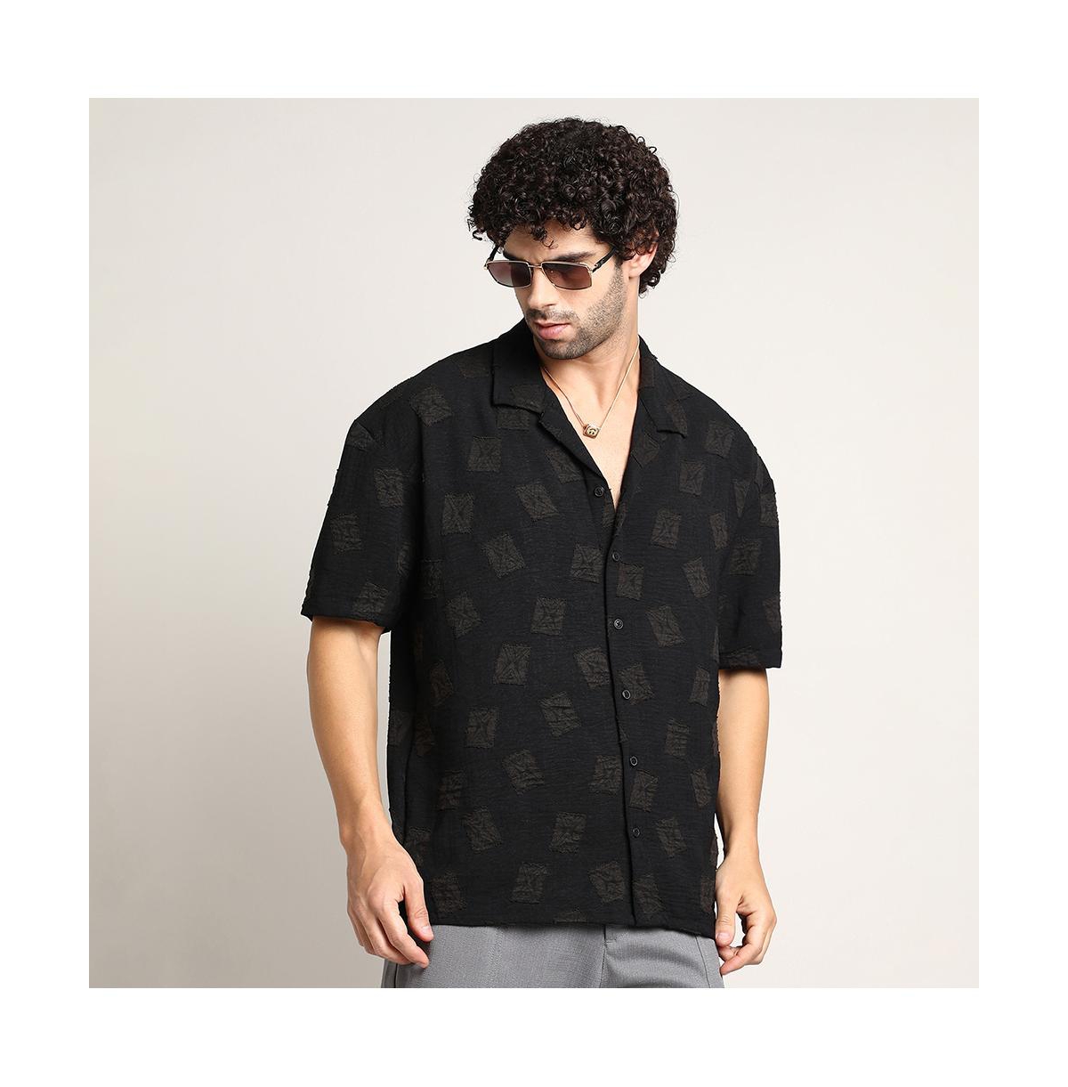 Campus Sutra Men's Onyx Black Indie-Cuban Oversized Shirt