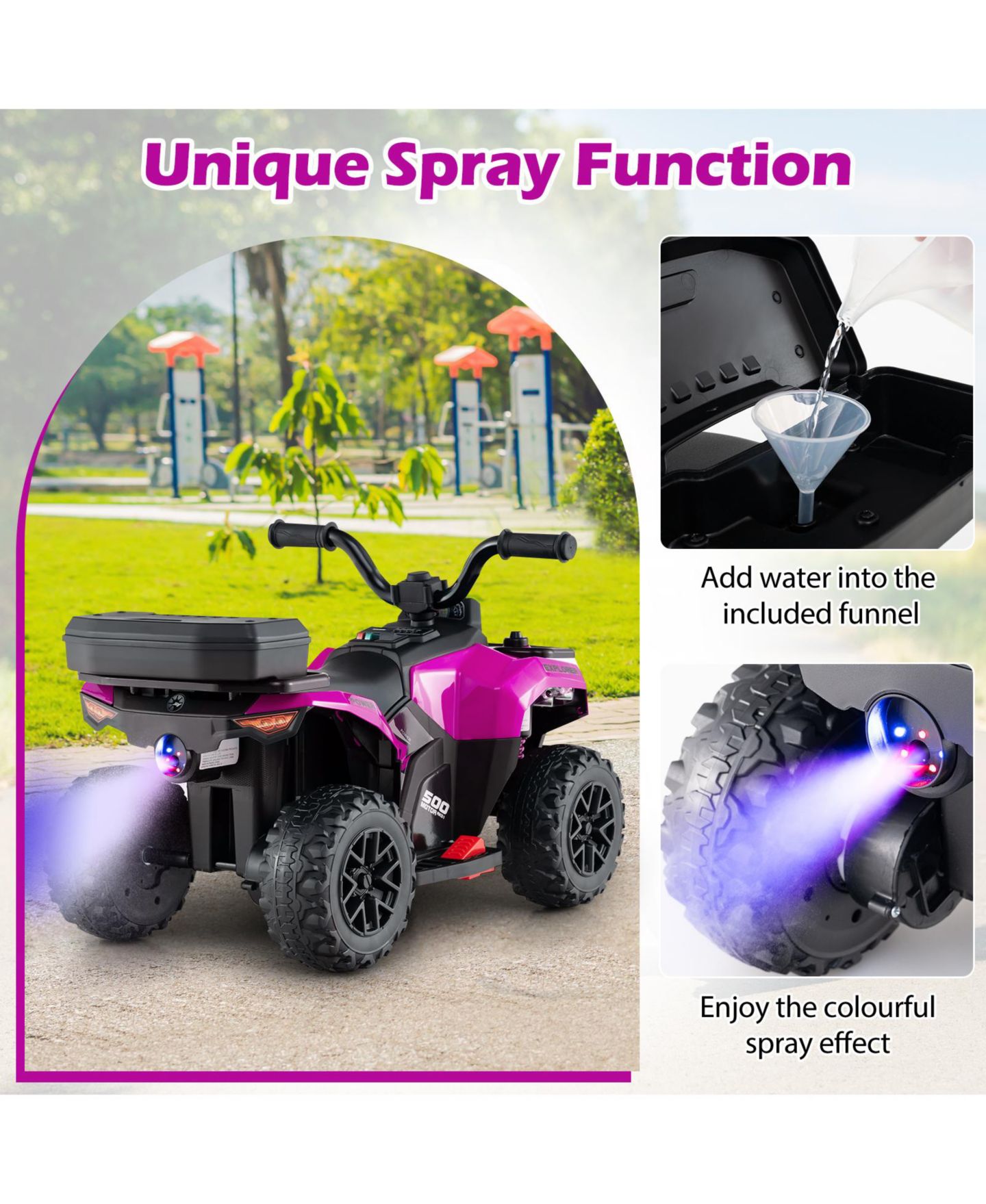 Детская игрушка SUGIFT 6V Kids Ride On ATV with Music & Water Spray, Ages 3+, цвет: Яркий фиолетовый — фото 5