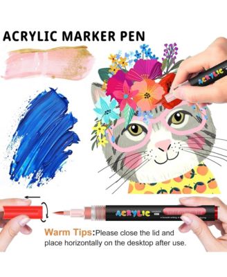 12 Colors Soft Brush Tip Pens and Markers with Direct-Liquid Ink Control System for Rock Painting, Canvas, Glass, Plastic, Fabric and Eggs