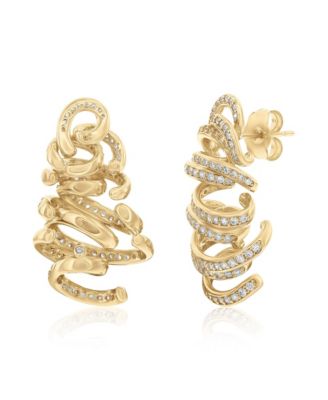 Suzy Levian Gala Collection Sterling Silver Cubic Zirconia Pave Spiral Drop Earrings