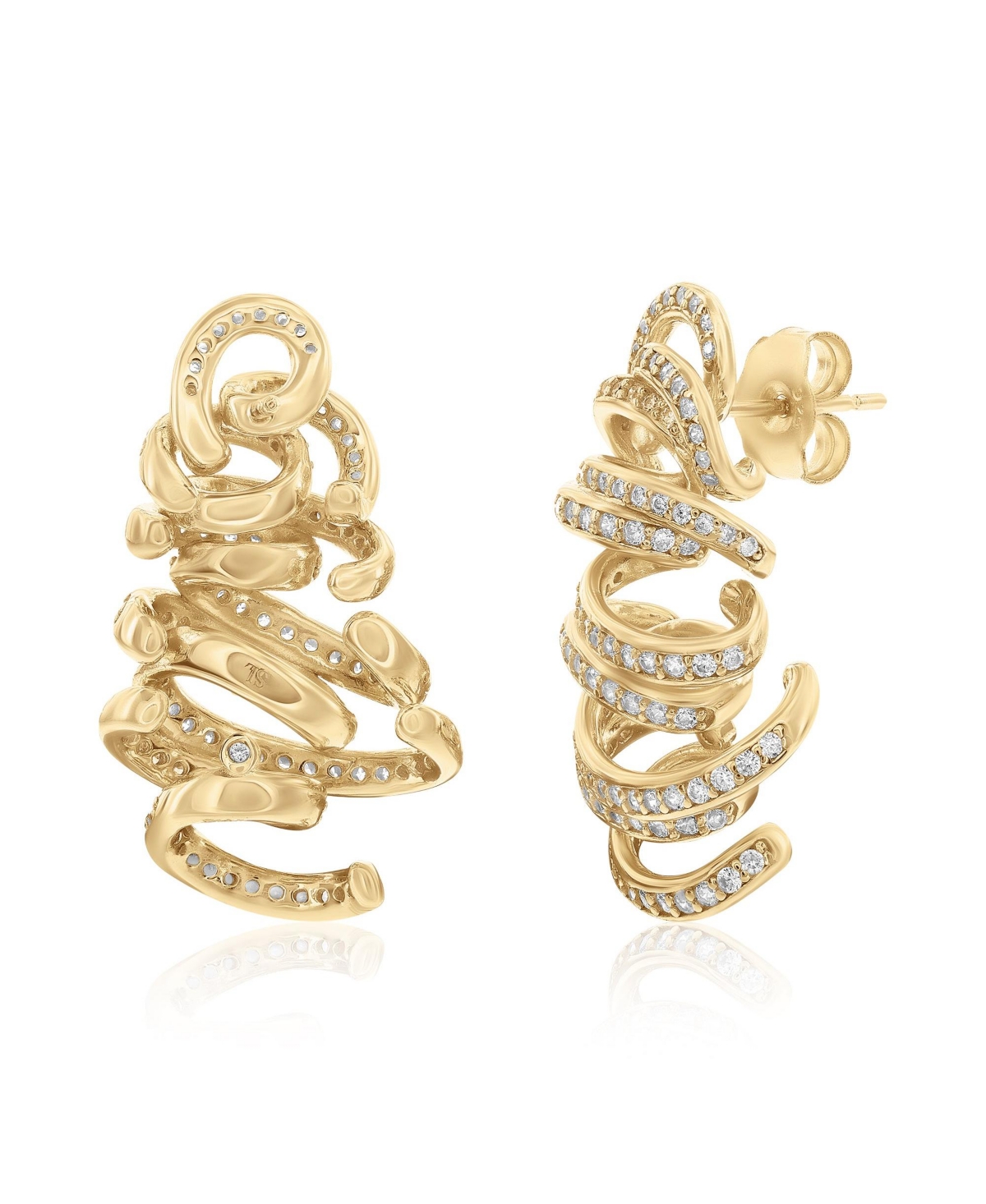 Suzy Levian Gala Collection Sterling Silver Cubic Zirconia Pave Spiral Drop Earrings