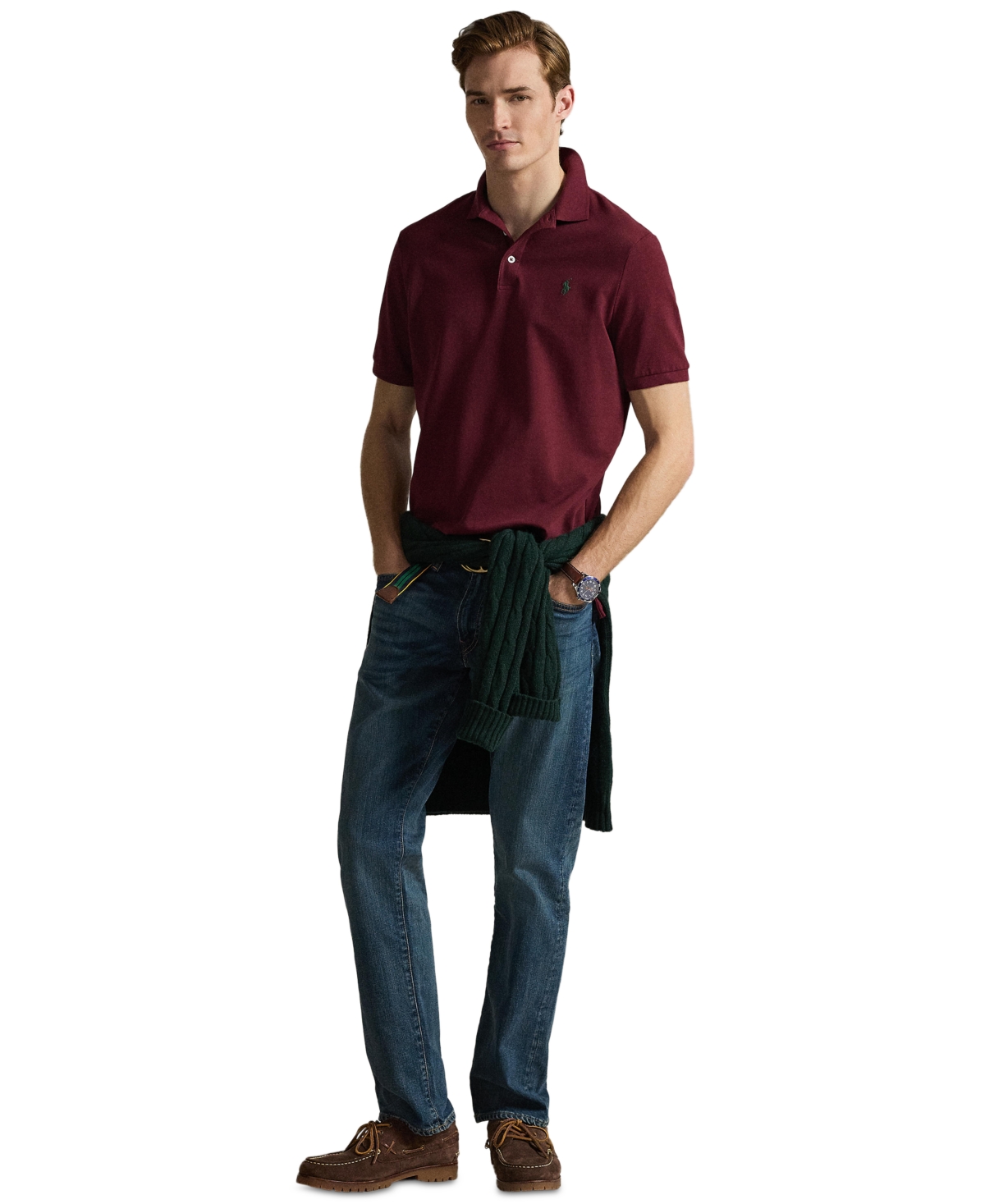 Polo Ralph Lauren Men's Classic-fit Stretch Mesh Polo Shirt In Burgundy