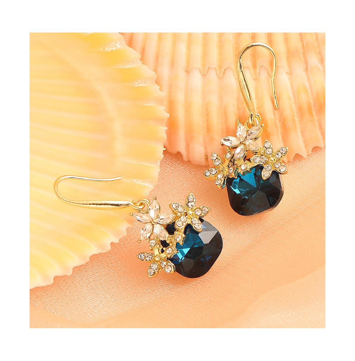 Sohi Crystal Green Floral Drop Earrings