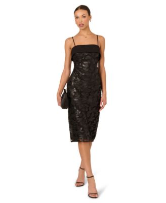 Women's Pleather Lace Detail Midi Dress