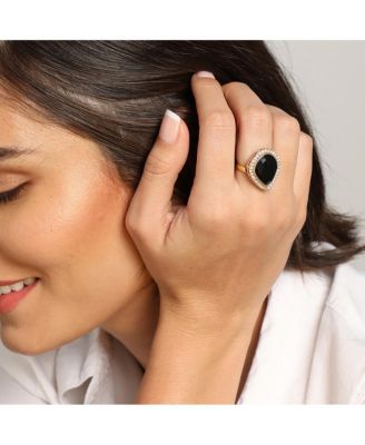 Black Stone Statement Motif Ring for Women