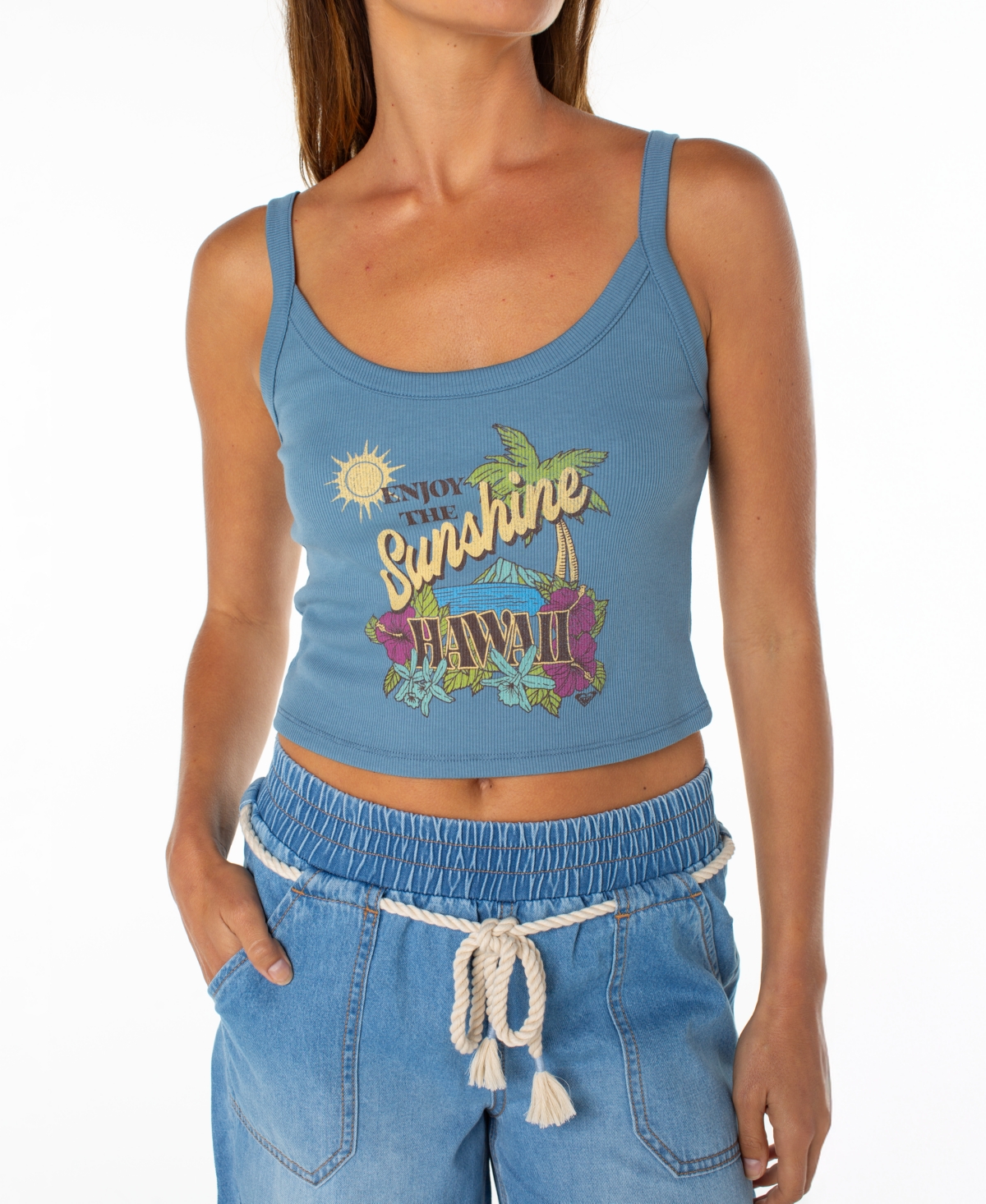 Roxy Women's Enjoy Sunshine Sleeveless Wanderer Tank Top In Blue