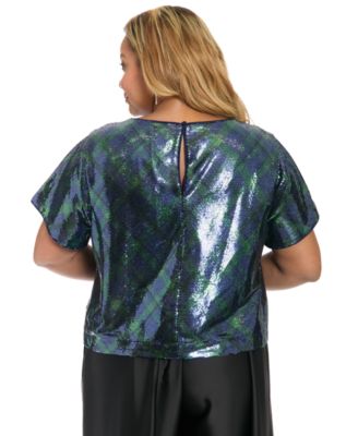 Plus Size Sequin Detail Jewel Neck Top