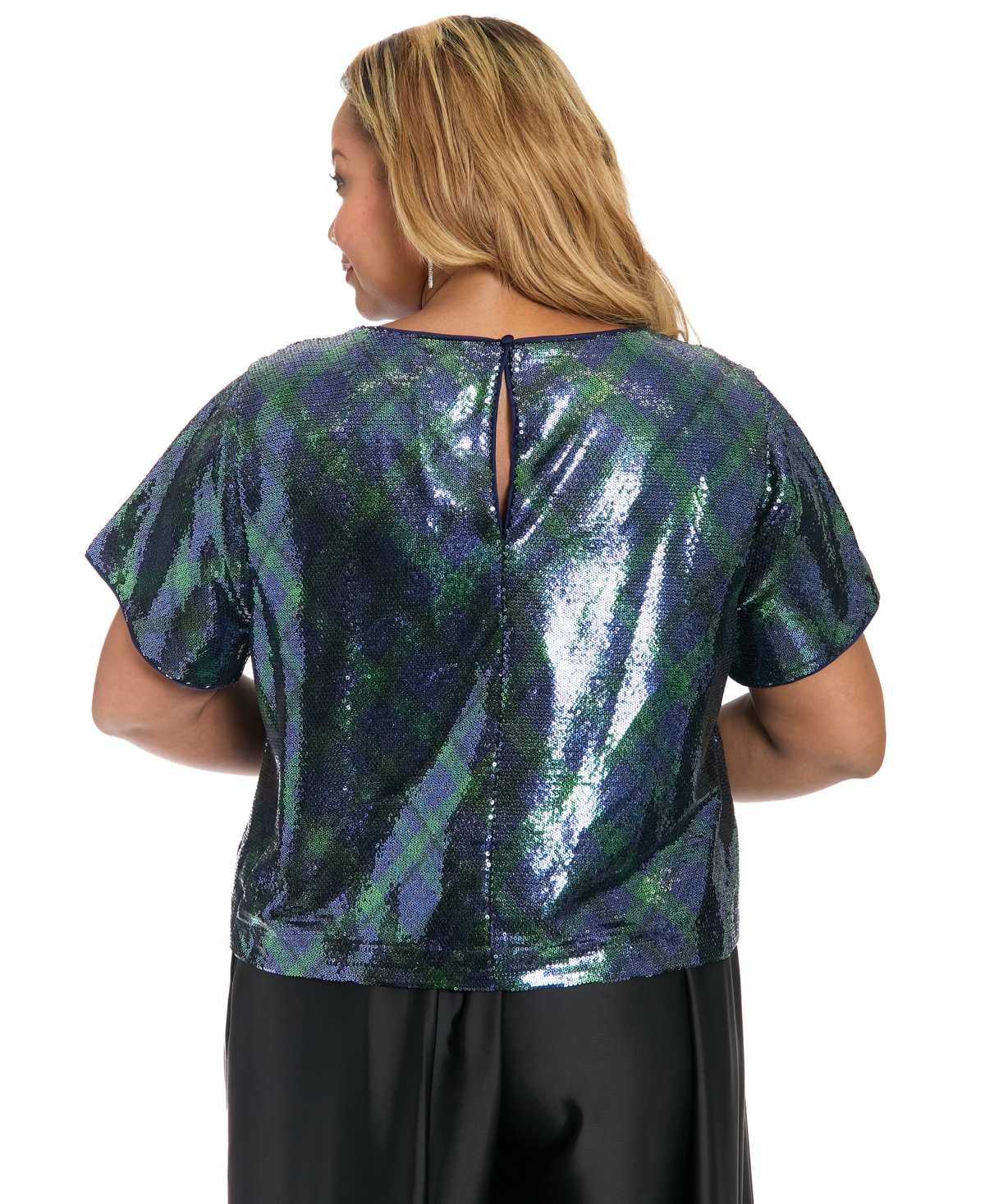 Muse Plus Size Sequin Detail Jewel Neck Top In Black