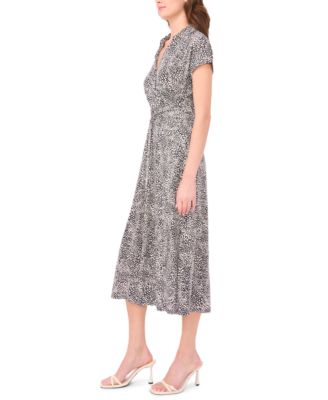 Petite Printed Belted Short-Sleeve Midi Shirt Dress