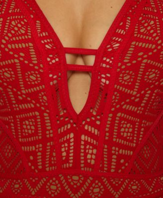 Women's Color Play Crochet Plunge One-Piece Swimsuit