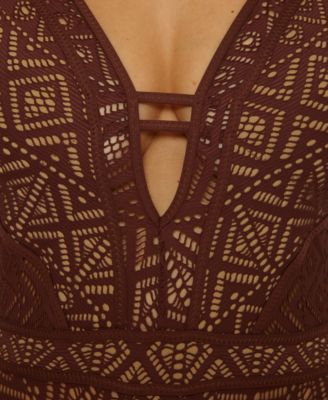 Women's Color Play Crochet Plunge One-Piece Swimsuit