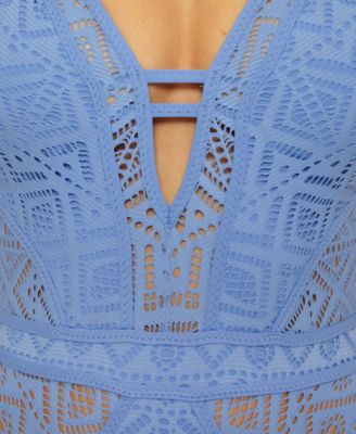 Women's Color Play Crochet Plunge One-Piece Swimsuit