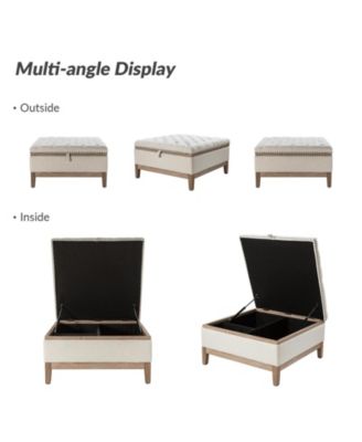 Upholstered Storage Cocktail Ottoman with Solid Wood Legs