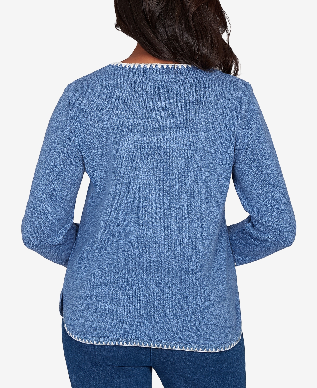 Alfred Dunner Petite Hilton Head Cross-Stitched Floral Pull-On Sweater