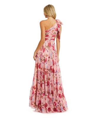 Women's Side Cut Out One-Shoulder Floral Chiffon Gown