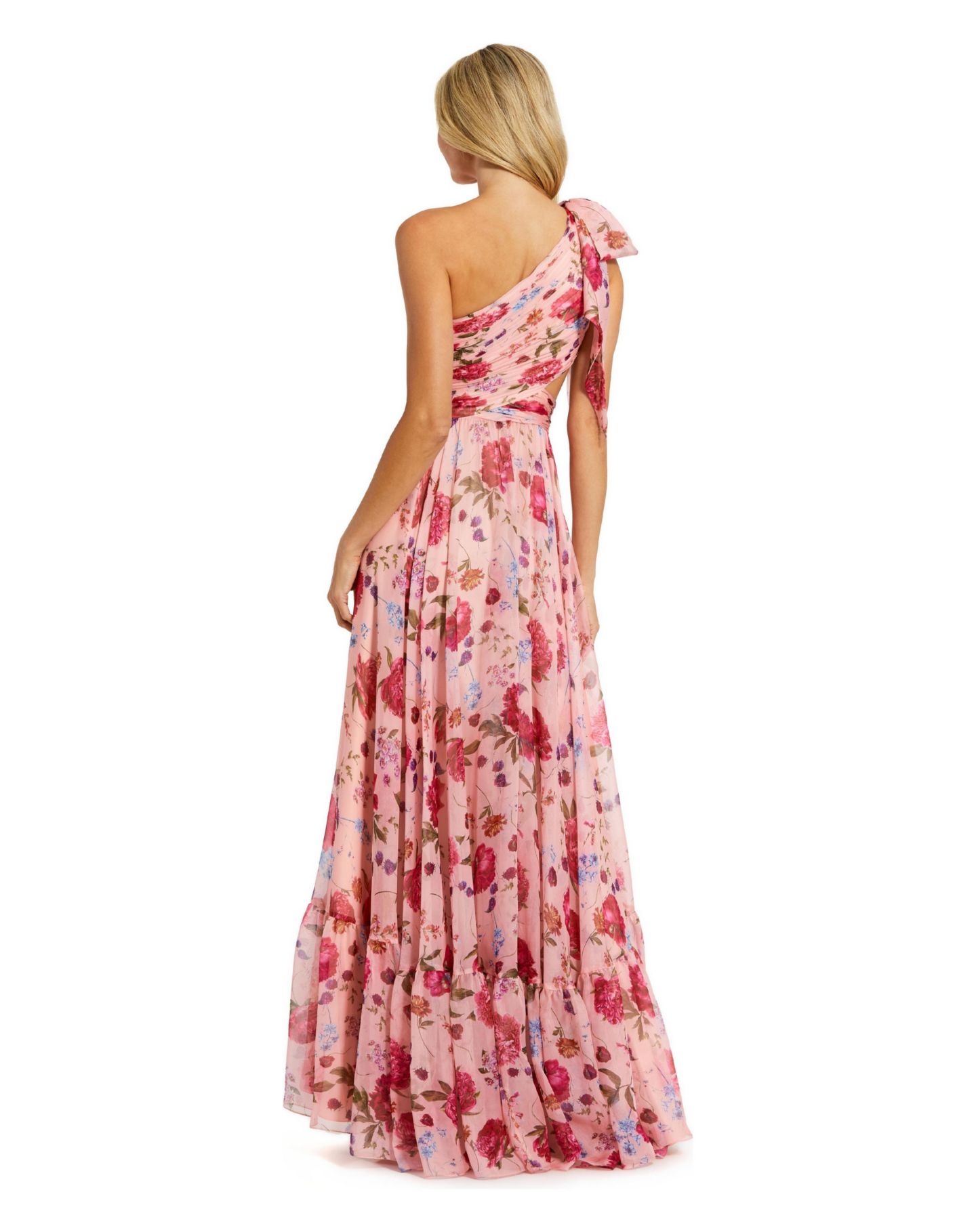 Женское платье Mac Duggal One Shoulder Floral Gown with Side Cutout, цвет: Пудровый разноцветный — фото 2