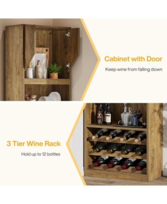 86.6" Tall Kitchen Cabinet with Stripe Light, Farmhouse Home Bar Liquor Cabinet with Wine Racks