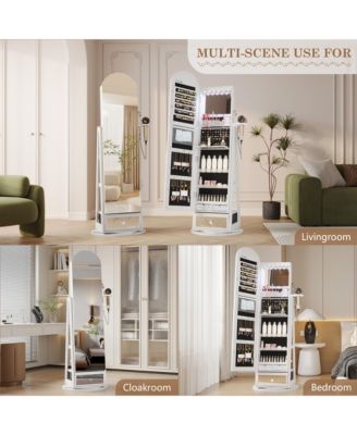 360&deg; Swivel Jewelry Armoire with LED Lights & Lockable Mirror