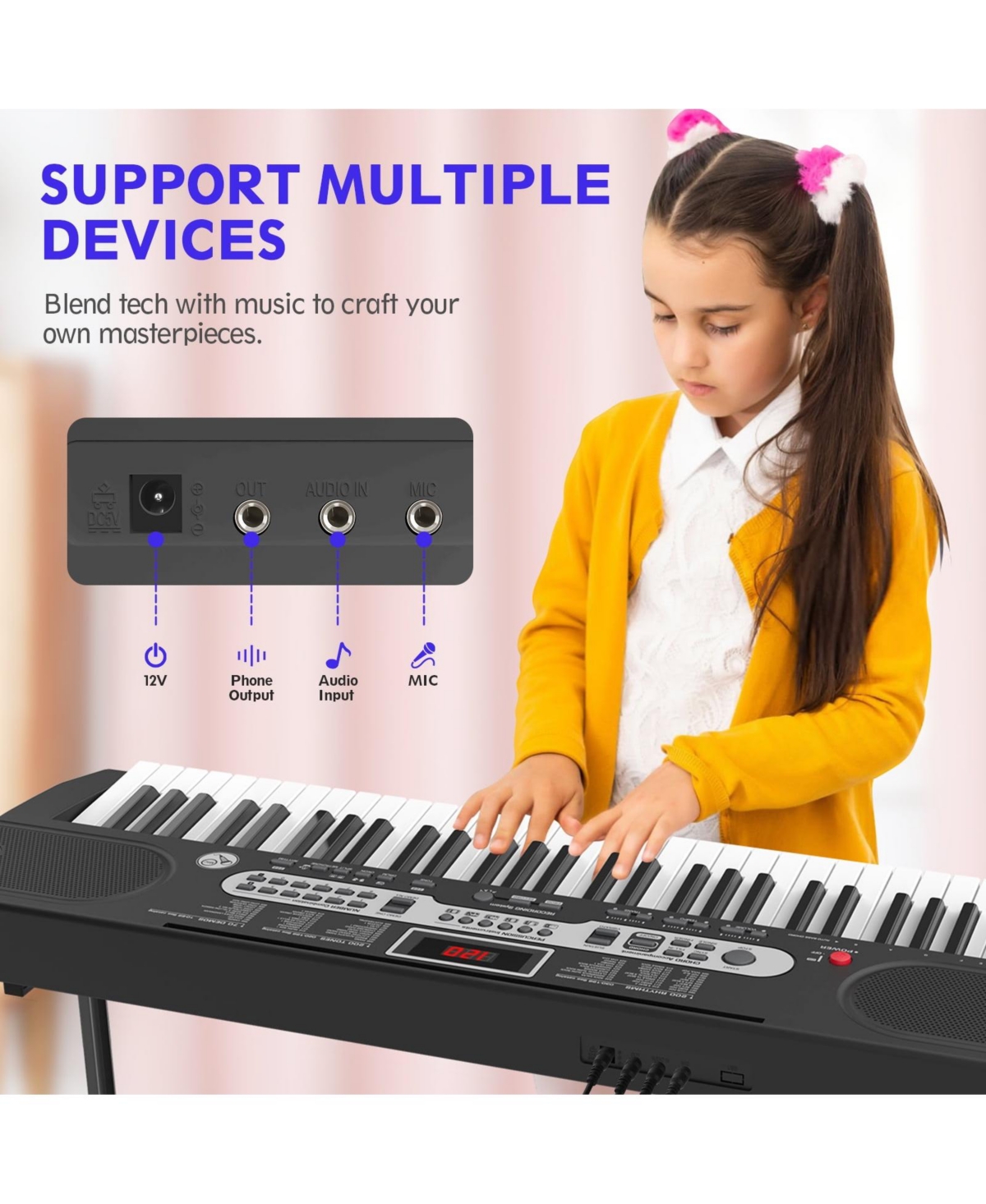 Sugift 61-Key Electronic Keyboard Piano with Lighted Keys, Teaching Modes, Headphones, Stand