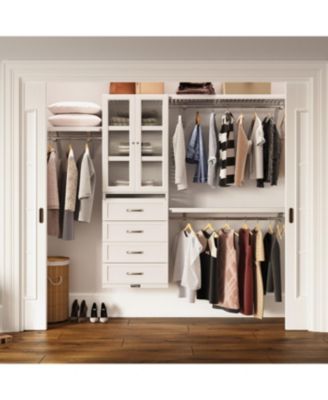 Solid Wood Reach-In Closet Organizer with 4 Shaker Style Drawers and Glass Doors