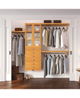 Solid Wood Reach-In Closet Organizer with 6 Drawers and Glass Doors