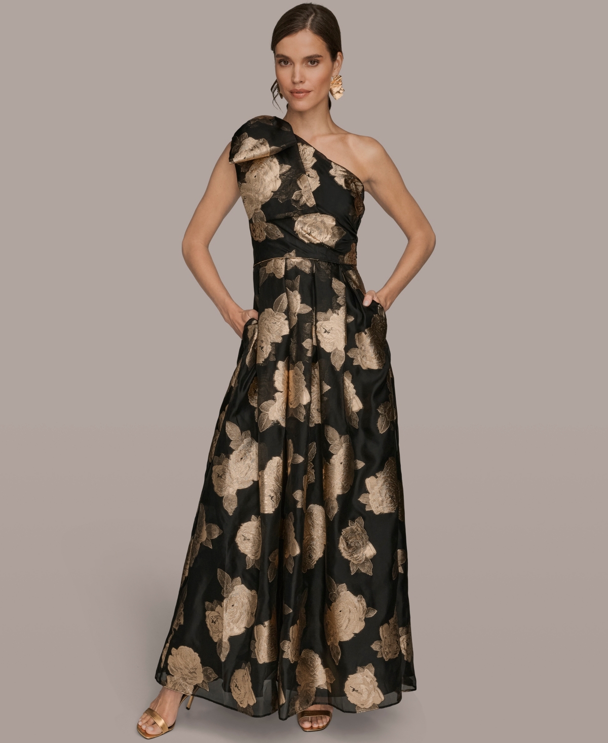 Donna Karan New York Women's One Shoulder Print Ball Gown