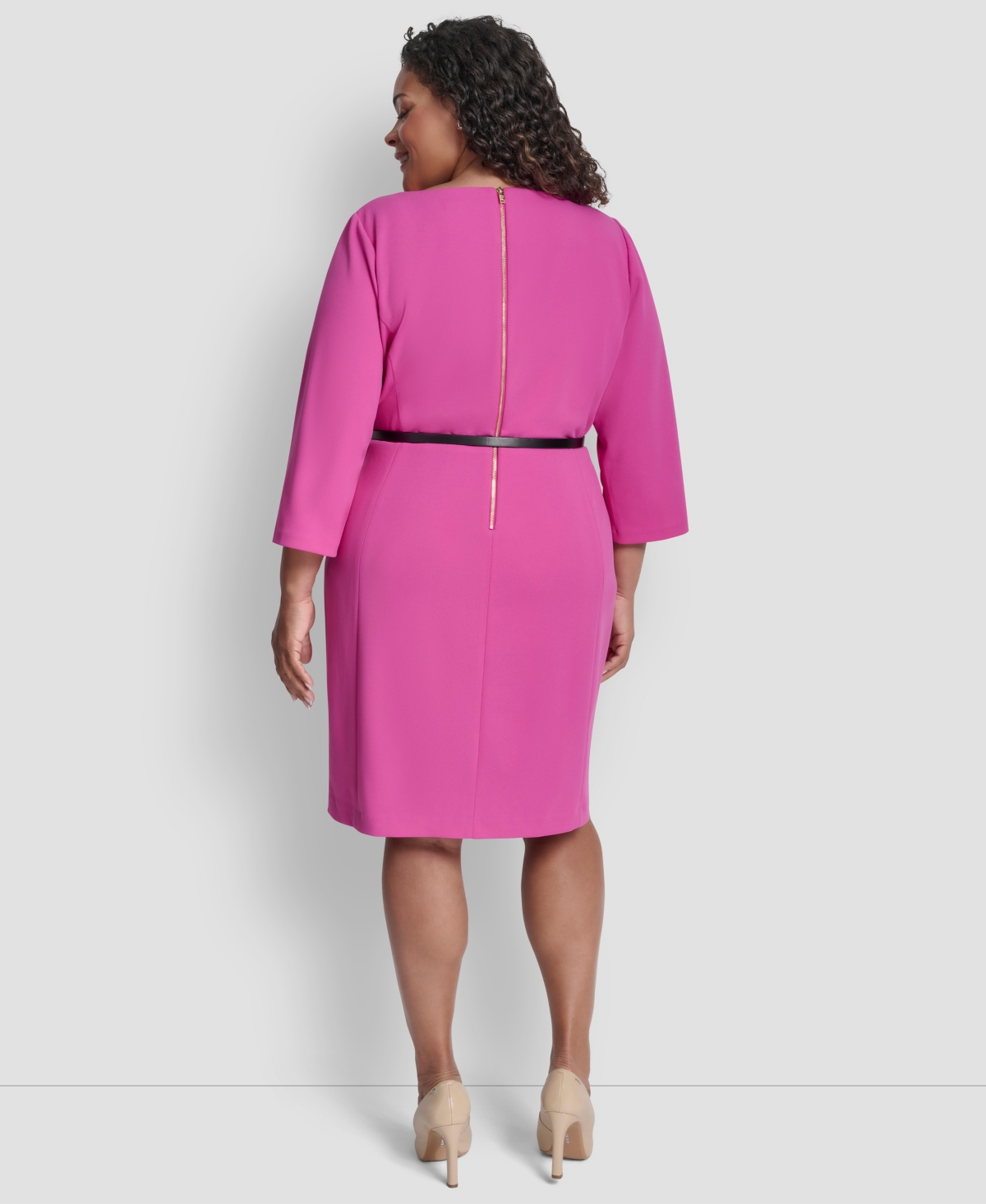 Dkny Plus 3/4-Sleeve Asymmetrical Neck Sheath Dress