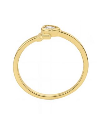 Cubic Zirconia Gold Plated Heart and Cross Bypass Ring