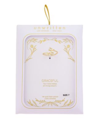 Cubic Zirconia Gold Plated Flower Bypass Ring