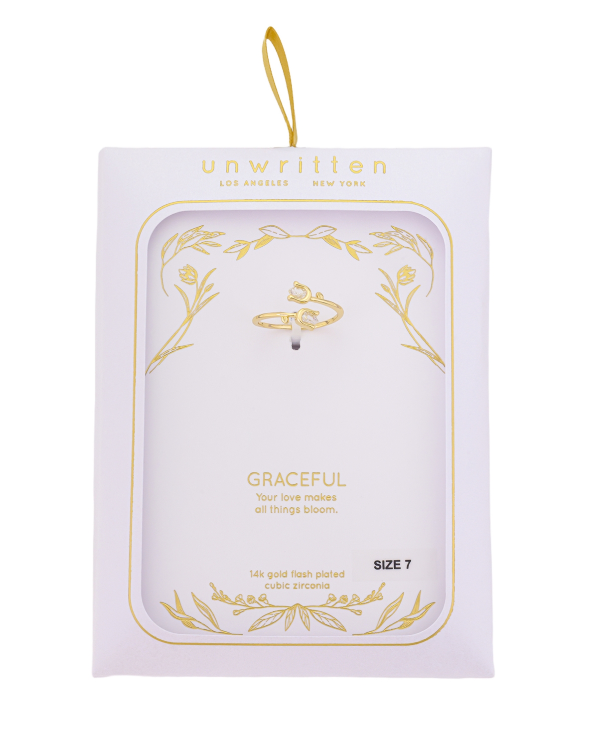 Unwritten Cubic Zirconia Gold Plated Flower Bypass Ring