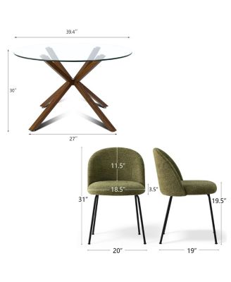 5-Piece Round Glass Dining Table Set, Modern Kitchen Table with Upholstered Chairs & Metal Legs-Maison Boucle