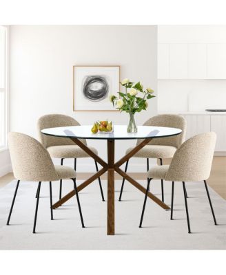 5-Piece Round Glass Dining Table Set, Modern Kitchen Table with Upholstered Chairs and Metal Legs-Maison Boucle