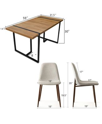 5-Piece Dining Table Set, 59'' Rectangular MDF Wood Top Table with Metal Frame and Upholstered Chairs for Kitchen or Apartment-Maison Boucle