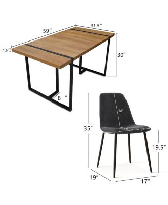 5-Piece Dining Table Set with 59'' MDF Table, Rectangular Wood-Look Top and Black Metal Legs with 4 Upholstered Chairs-Maison Boucle