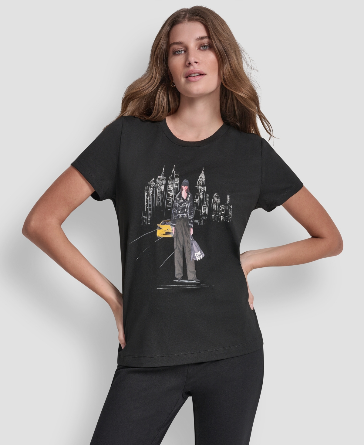 Dkny Women's Stud Moto Conversational Short-Sleeve Top