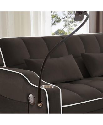 2-Seater Sofa Bed with Pull Out Sleeper, USB & Type-C Charging, Adjustable Backrest, Modern Velvet Loveseat for Small Spaces
