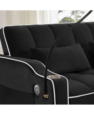 2-Seater Sofa Bed with Pull Out Sleeper, USB & Type-C Charging, Adjustable Backrest, Modern Velvet Loveseat for Small Spaces