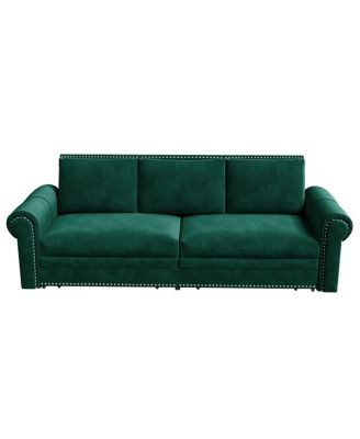 93.7" Velvet King Pull Out Sofa Bed, 3-in-1 Convertible Sleeper Couch with Chaise & Nailhead Trim for Living Room or Guest Room