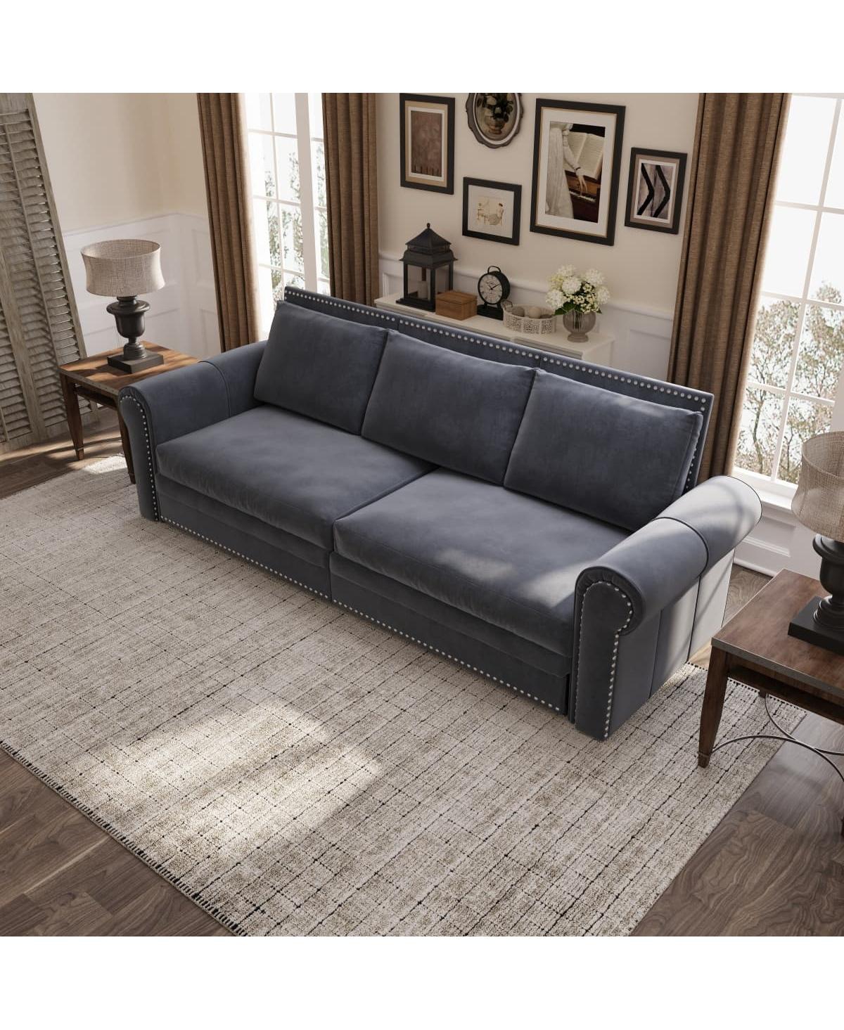 Maison Boucle 93.7" Velvet King Pull Out Sofa Bed, 3-in-1 Convertible Sleeper Couch with Chaise & Nailhead Trim for Living Room or Guest