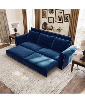 93.7" Velvet King Pull Out Sofa Bed, 3-in-1 Convertible Sleeper Couch with Chaise and Nailhead Trim for Living Room or Guest Room-Maison Boucle